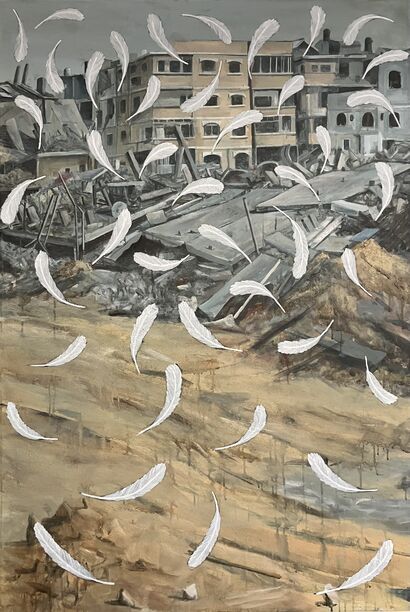 Wings of hope for freedom, Destroyed landscape , gaza 3 - a Paint Artowrk by janBreugel